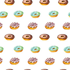 seamless pattern with watercolor drawing donuts