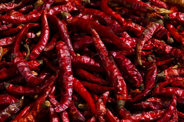The heap of red hot chili pepper dried 