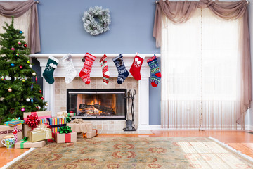 Fototapeta premium Decorated living room at home for Christmas