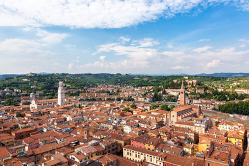 aerial view of city Verona with red roofs, Italy