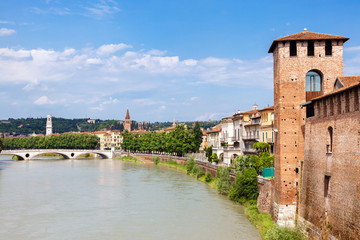 Fototapeta premium city Verona on the banks of the river, Italy