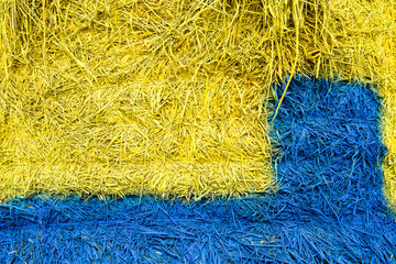 haystack, yellow, blue, in park.