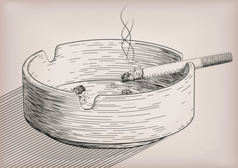 Ashtray cigarette cigarettes butt in ash-pot ash-tray tobacco. Vector illustartion