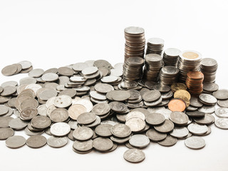 Coin stack (Baht) in white background