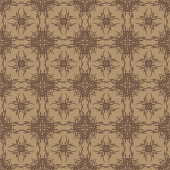 Brown Ornamental Seamless Line Pattern. Endless Texture. Oriental Geometric Ornament