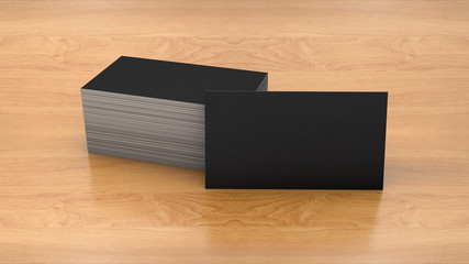 Business card template on wooden background. High resolution 3d render. Personal branding mockup template. 