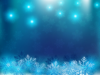 Fototapeta na wymiar Christmas background with blue and white snowflakes in various styles. Abstract Vector Illustration.