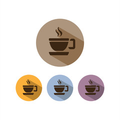 Coffee cup icon on colored circles