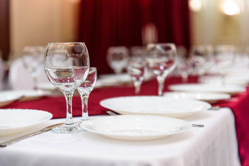 Glasses on a Banquet table serving holiday