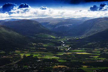 Oppdal mountain valley landscape background