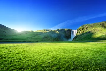 Foto op Aluminium Skogarfoss waterfall and summer sunny day, Iceland © Iakov Kalinin