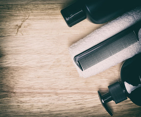 Hair care and styling products and accessories with copy space