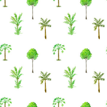 seamless pattern with palm trees drawing by watercolor