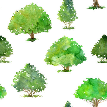 seamless pattern with watercolor drawing trees
