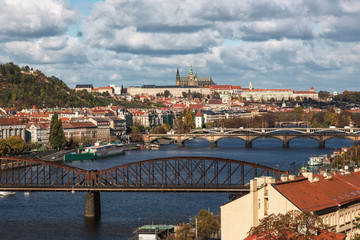 Fototapeta na wymiar Bridges over the Vltava. Panorama Of Prague. Czech Republic.