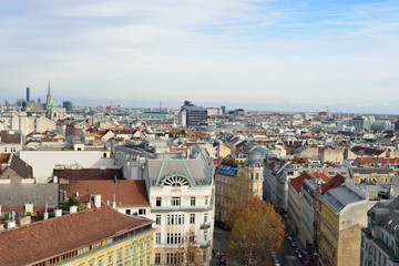 Aerial scenic panoramic view of Vienna seen from Haus des Meeres in Austria