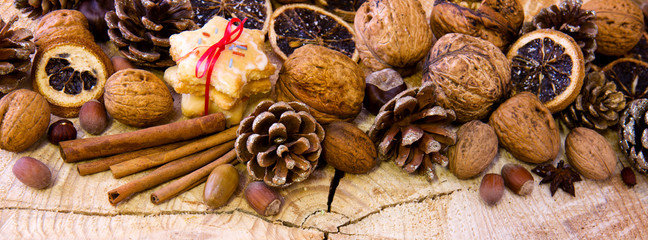 Christmas cookies and different nuts .