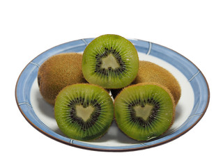 Fresh Kiwi fruit in a white dish, Isolated white background.