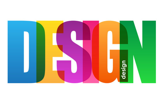 "DESIGN” colourful verlapping vector letters icon 