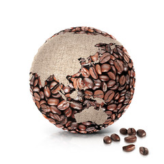 coffee world 3D illustration asia and australia map on white background