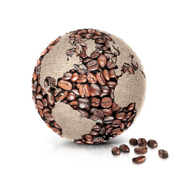 coffee world 3D illustration north and south america map on white background