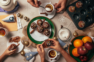 Obraz na płótnie Canvas Advent time tea party with homemade muffins