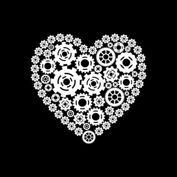 Abstract heart shape love symbol, abstract heart with gears, romantic, education, romance, happy, art feeling. Vector illustration.