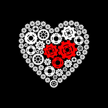 Abstract heart shape love symbol, abstract heart with gears, romantic, education, romance, happy, art feeling. Vector illustration.