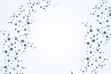 Structure molecule and communication. Dna, atom, neurons. Scientific concept for your design. Connected lines with dots. Medical, technology, chemistry, science background. Vector illustration.