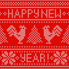 Fototapeta na wymiar Embroidery Christmas card with cross stitch embroidered roosters.