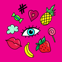 Милый мультяшный набориз иконок или наклеек