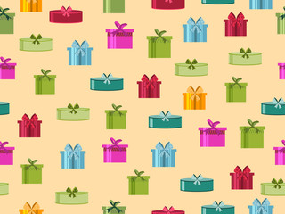 Seamless pattern with gift boxes. Seamless pattern with Christmas presents. Vector illustration.