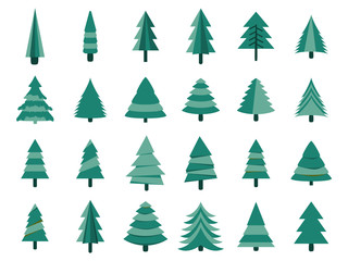 Christmas trees in a flat style. Firs isolation on a white background. Vector icons.