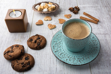 Coffee with milk and cookies
