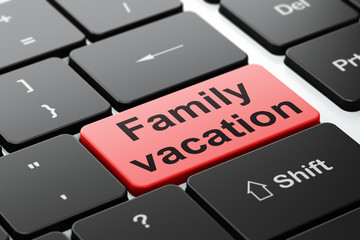 Fototapeta premium Travel concept: Family Vacation on computer keyboard background