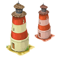 Old tower lighthouse on a white background