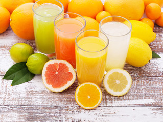 Fruits smoothies, summer cool drinks top view macro isolated