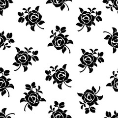 Vector seamless black and white floral pattern.