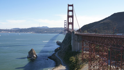 SAN FRANCISCO, USA - OCTOBER 4th, 2014: Golden Gate Bridge with SF city in the background, seen from Marin Headlands.