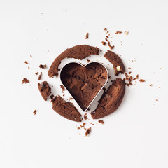 Chocolate cookie cut with heart cutter
