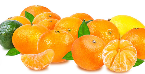 Citrus Fruit Set (tangerine, lime, lemon) isolated on white