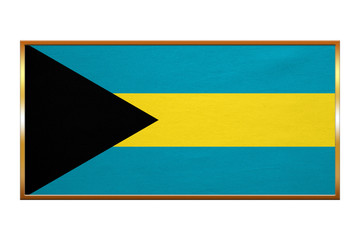 Flag of Bahamas, golden frame, fabric texture