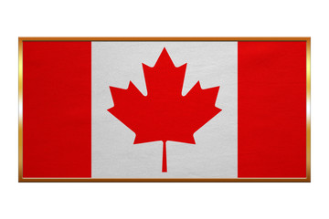 Fototapeta na wymiar Flag of Canada , golden frame, fabric texture