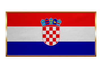 Flag of Croatia , golden frame, fabric texture