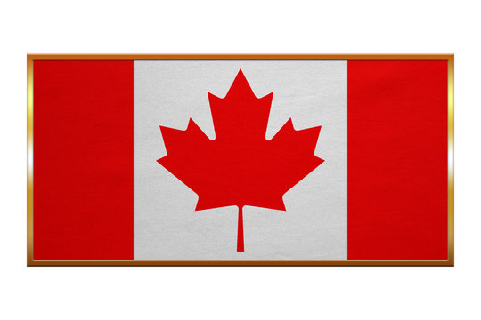 Flag of Canada , golden frame, fabric texture