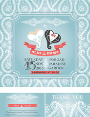 Wedding  invitations.Winter paisley pattern,heart