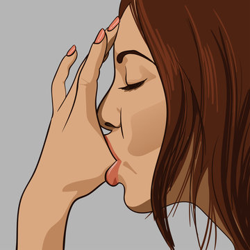 Girl sucks her finger. Vector illustration