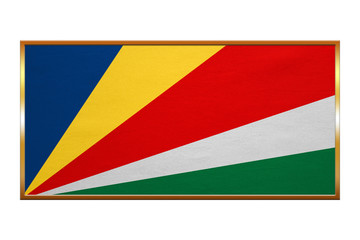 Flag of Seychelles , golden frame, fabric texture