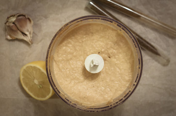 hummus in blender and some ingrediends