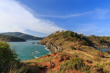  Promthep cape with blue sky background in Phuket, Thailand 
